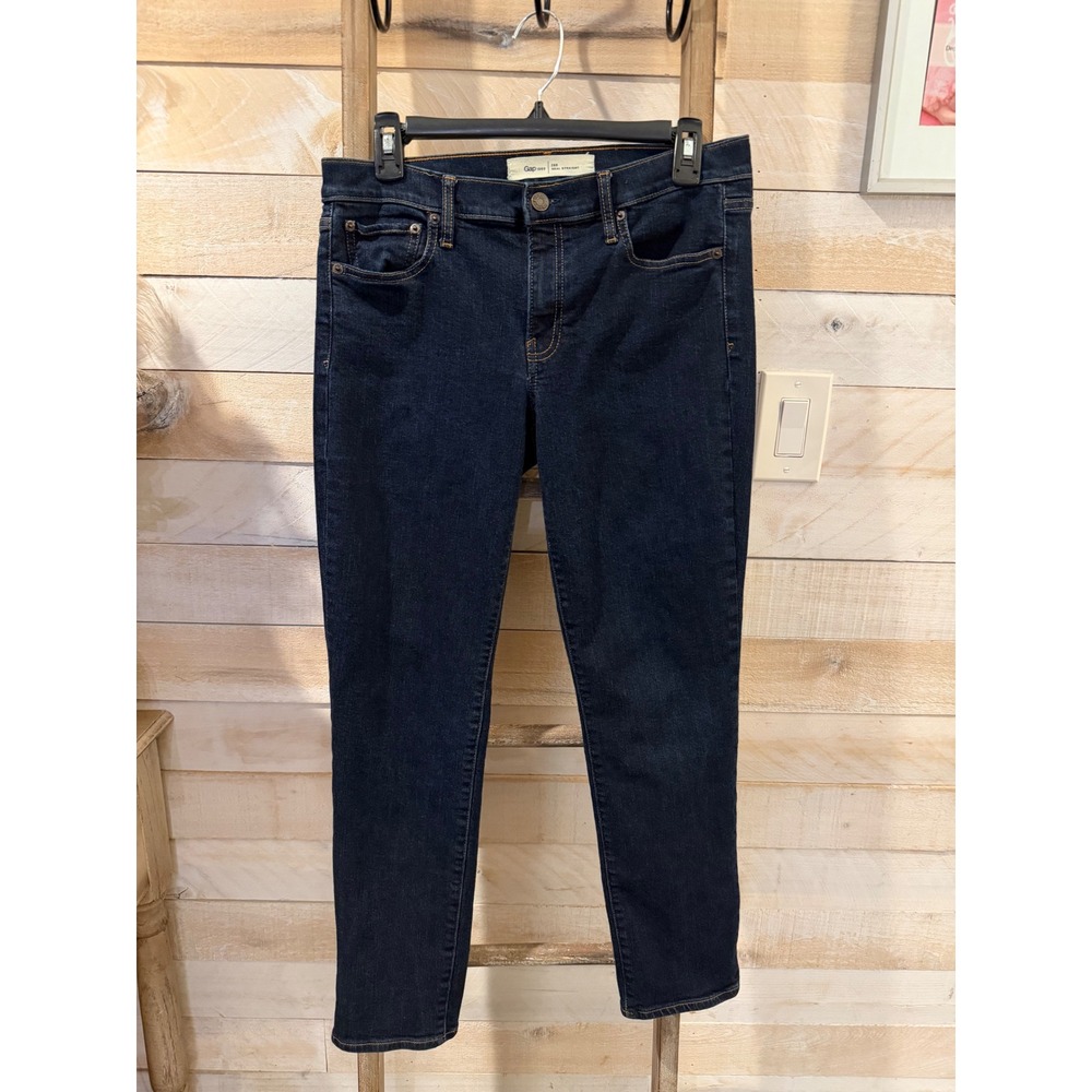 Gap 1969 Real Straight Jeans Womens 28 Short Dark Wash Indigo Stretch Denim